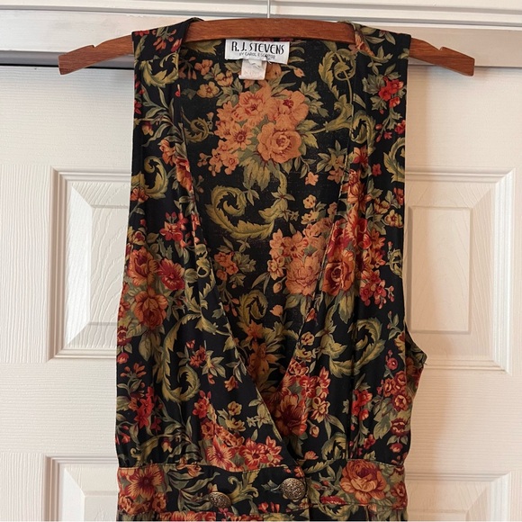 90s Floral Midi Dress V Neck Pockets - Picture 6 of 6